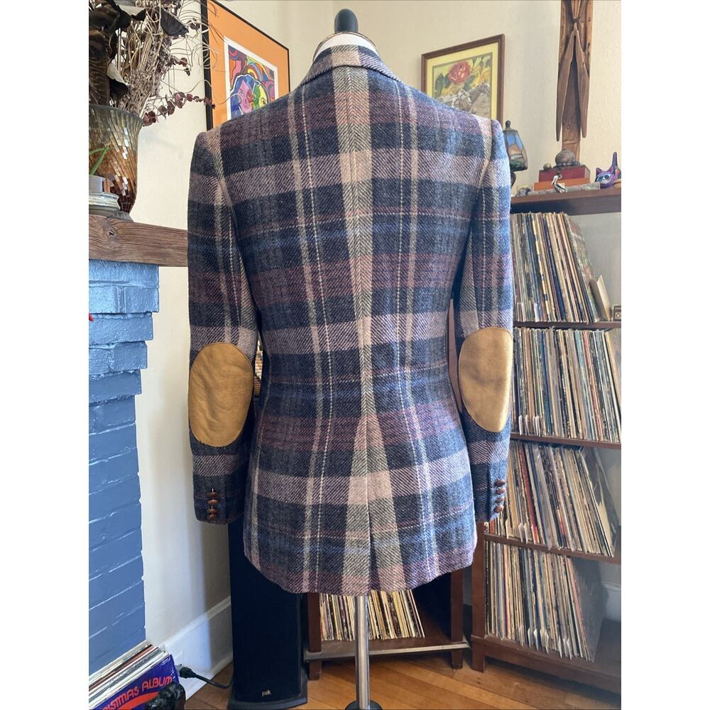 Vintage S/M Evan Picone Wool Blend Plaid Blazer Womens Coat Jacket Elbow Patches - Picture 4 of 16